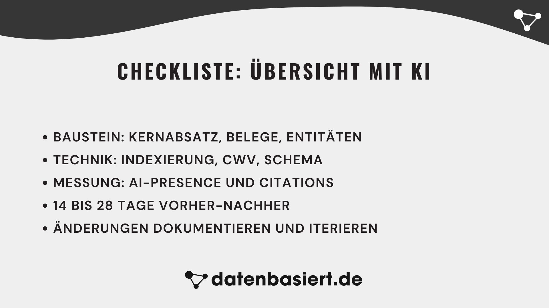 datenbasiert.de Checkliste: Übersicht mit KI und SEO