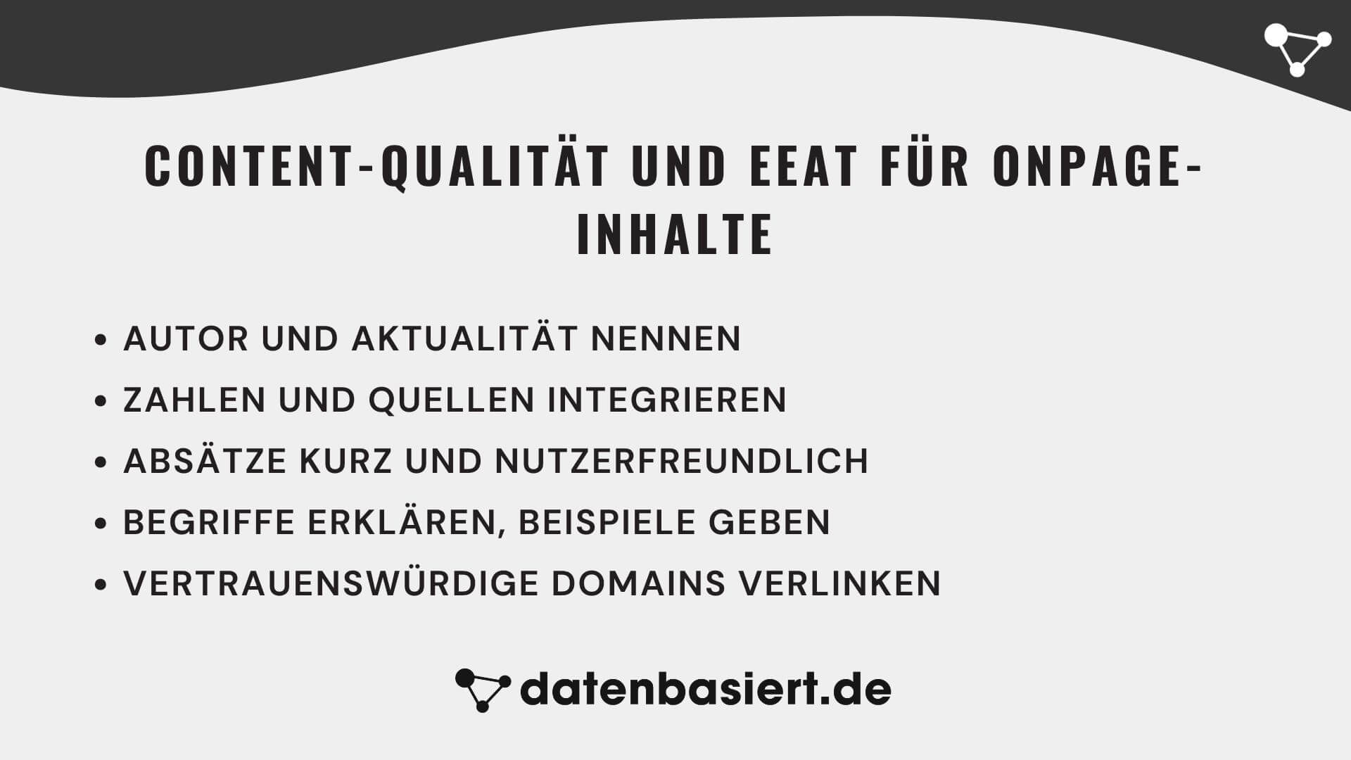datenbasiert.de Content-Qualität und EEAT für On-page-Optimierung
